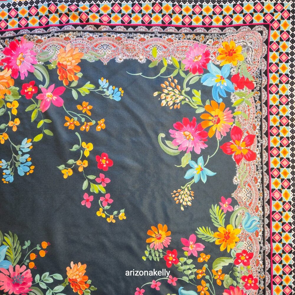 NWOT Johnny Was Silk Scarf Floral Boho Square #16 - Picture 9 of 10